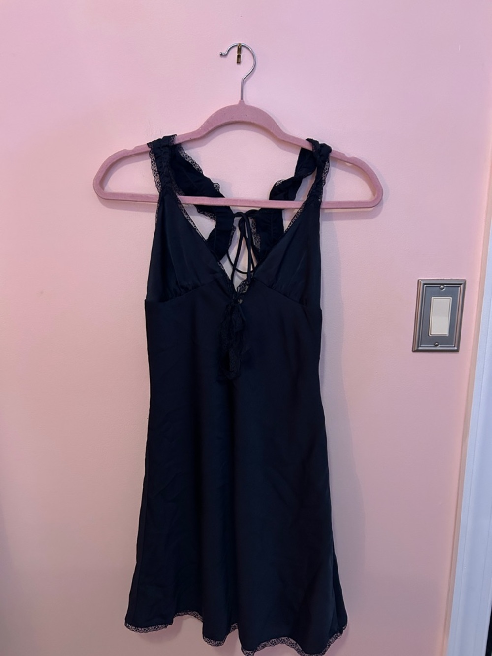 Navy Blue Lace-Trim Mini Slip Dress